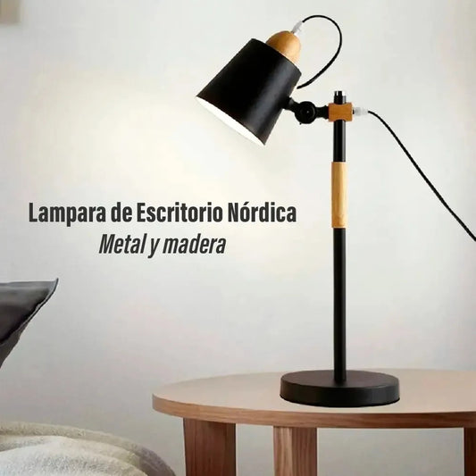 Lampara escritorio portátil nórdica metal madera ajustable