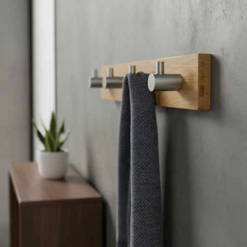 Kit Percheros Bambú 7 Ganchos Con Metal Living Dormitorio Marrón