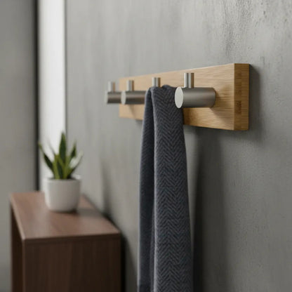 Kit Percheros Bambú 7 Ganchos Con Metal Living Dormitorio Marrón