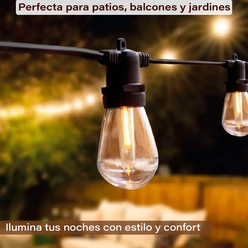 Guirnalda Guia Luces Jardin Lamparitas Led E27 Reforzadas Blanco Cálido