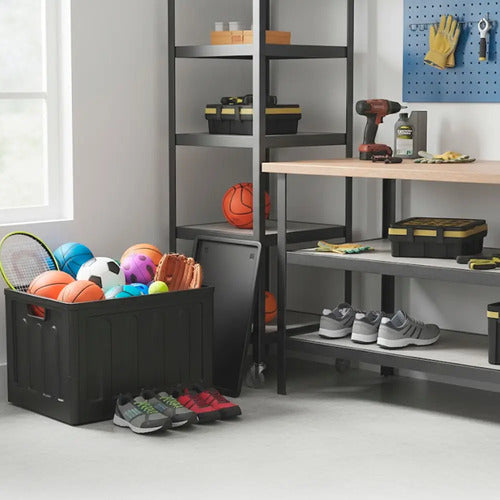 Canasto Caja Multiuso Plegable 75 Litros Apilable Negro