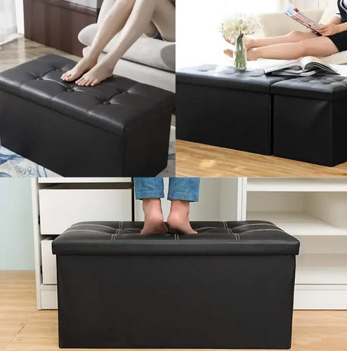 Banqueta Baúl Puff 76x38x38 Cm Organizador Multiuso Negro