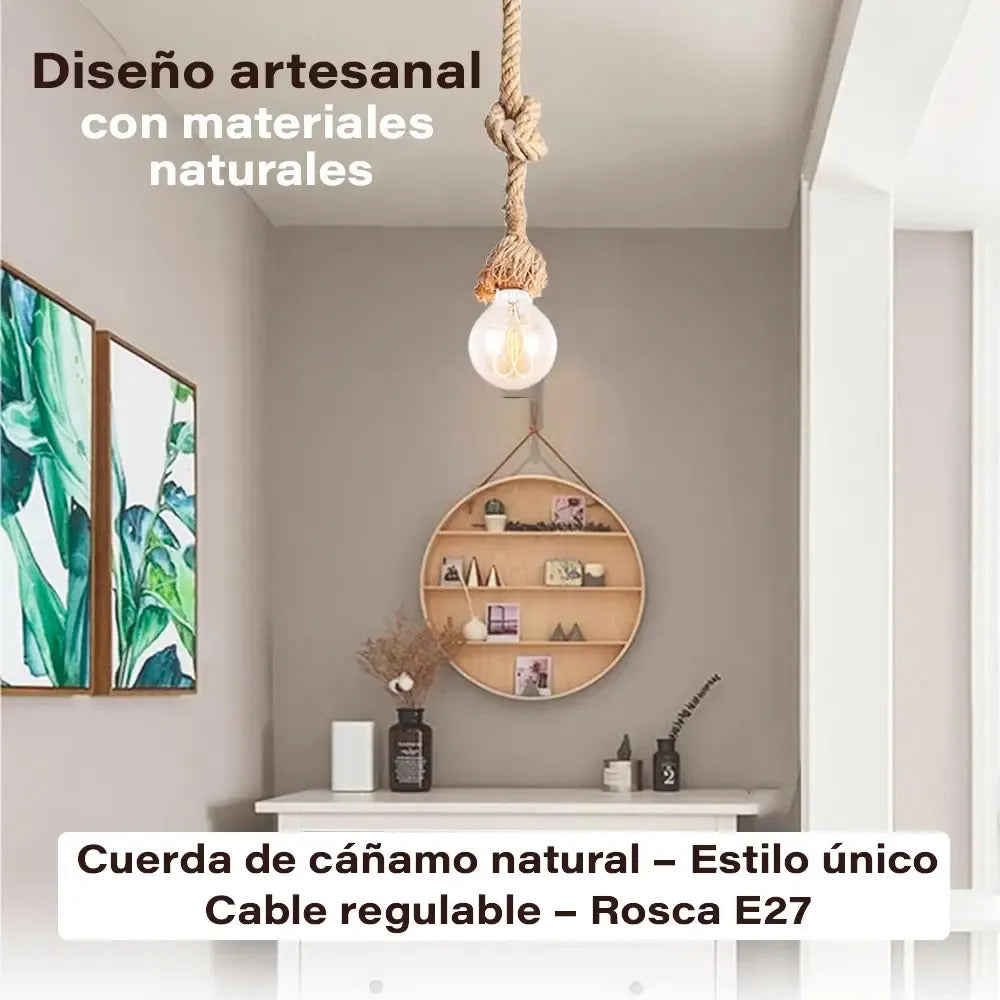 Lampara colgante de techo cuerda rustica industrial marrón