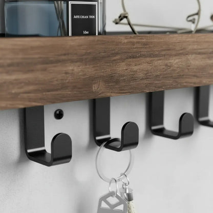 Porta Llaves De Pared De Madera Con Ganchos Metálicos Marrón Oscuro