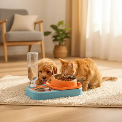 Bebedero Automático Con Comedero Lento Perros Gatos Celeste