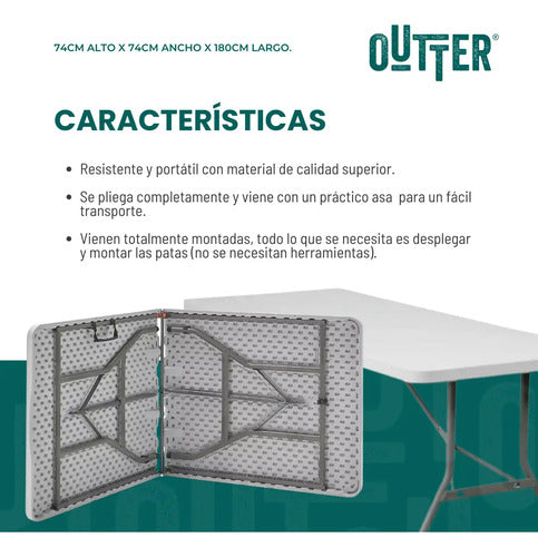 Mesa Plegable Portable Plástica 180cm + Manta De Picnic Blanco