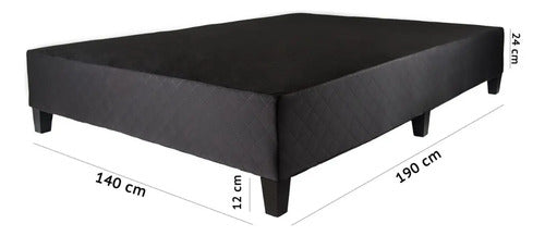 Sommier Box Capitoneado Dos Plazas Colchón De Espuma 17d Negro