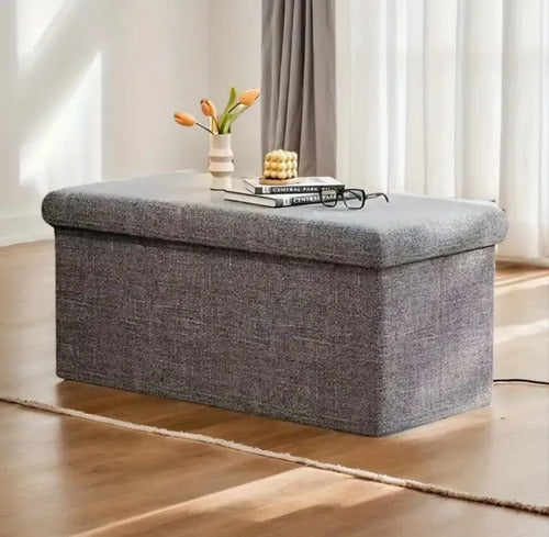 Banqueta Baúl Puff 76x38x38 Cm Organizador Multiuso Negro
