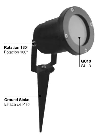 Lampara estaca jardin LED jabalina exterior pincho piso GU10 negro
