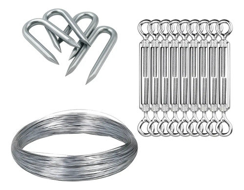 Pack Tensores M5 Inox + Alambre Galvanizado 2mm 1kg + Grampa
