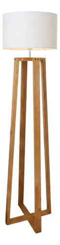Lampara De Pie Atenas Tripode Madera Diseño Moderno Beige Marrón Claro
