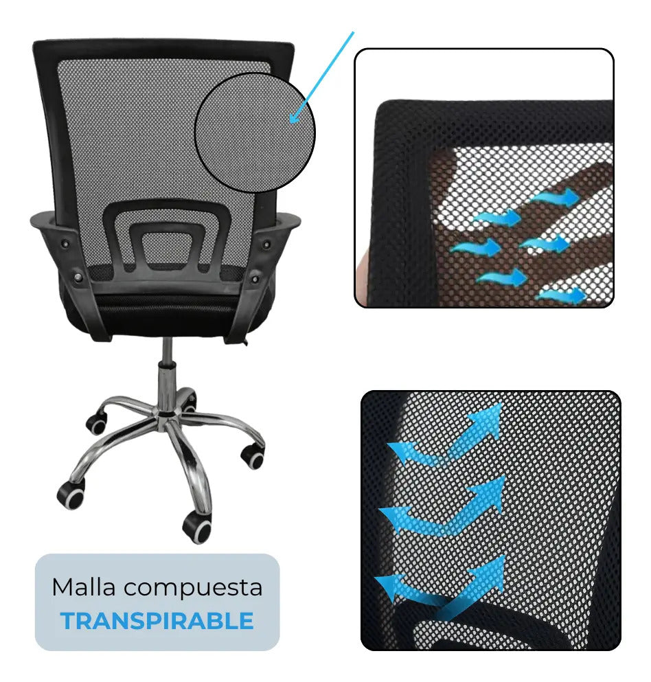 Silla giratoria de escritorio oficina regulable ergonómica negro