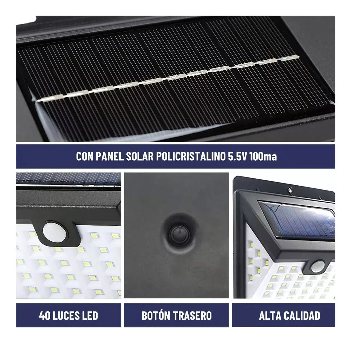 Pack x4 foco lampara solar triple 40smd exterior sensor
