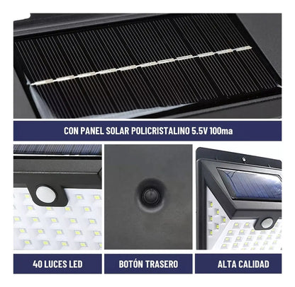 Pack x4 foco lampara solar triple 40smd exterior sensor