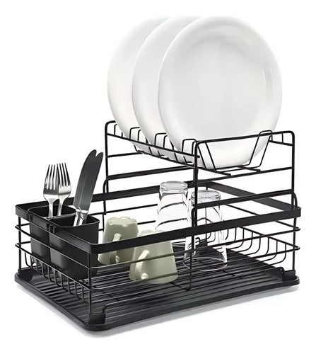 Escurridor Escurre Platos Doble Extraíble De Metal Cocina Color Negro Blanco