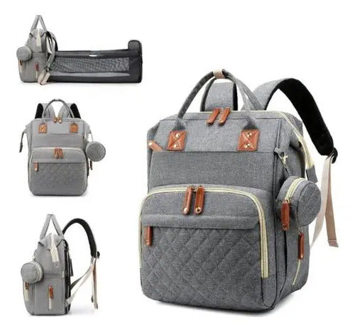 Mochila Maternal Convertible Con Cambiador Impermeable Bebe Color Gris Liso