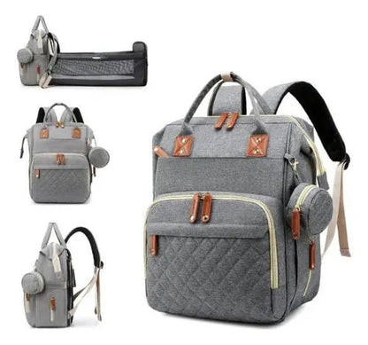 Mochila Maternal Convertible Con Cambiador Impermeable Bebe Color Gris Liso