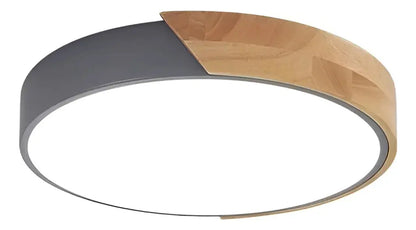 Luminaria luz fria plafon LED diám 30cm metal y madera
