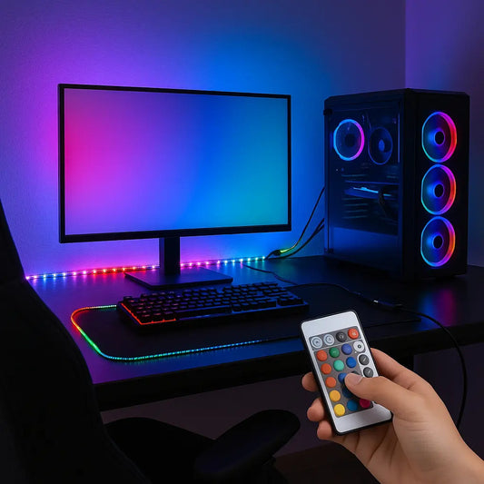 Tira luces LED RGB 5m decorativa control autoadhesiva RGB
