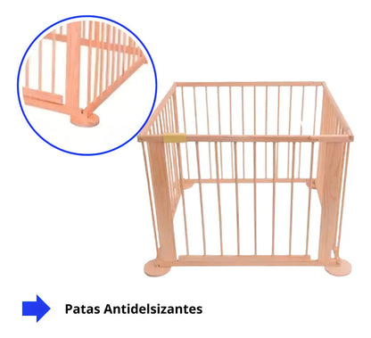 Corral de madera plegable Piccoly para bebé seguridad 70x90cm beige