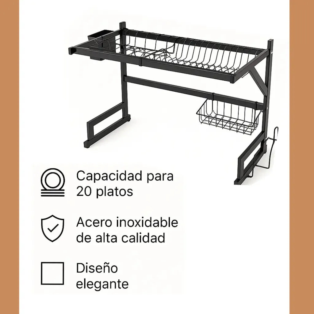 Escurridor de platos Mundo Shop Nola color negro de acero inoxidable