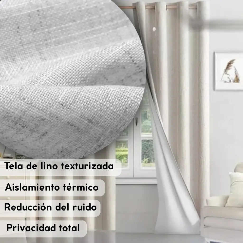 Cortina 2 paños 140 x220 cm textura lino blackout
