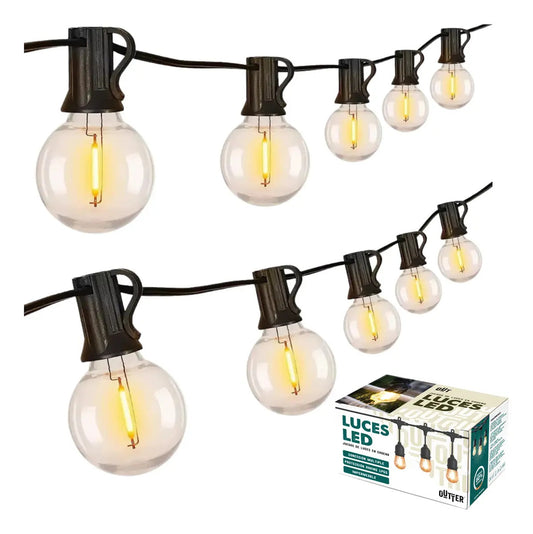 Guirnalda luces LED cálidas 5m 10 bombillas amarillas patio jardín amarillo