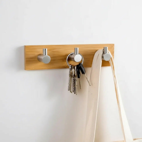 Perchero Bambú Y Metal 3 Ganchos Living Dormitorio Multiuso Marrón