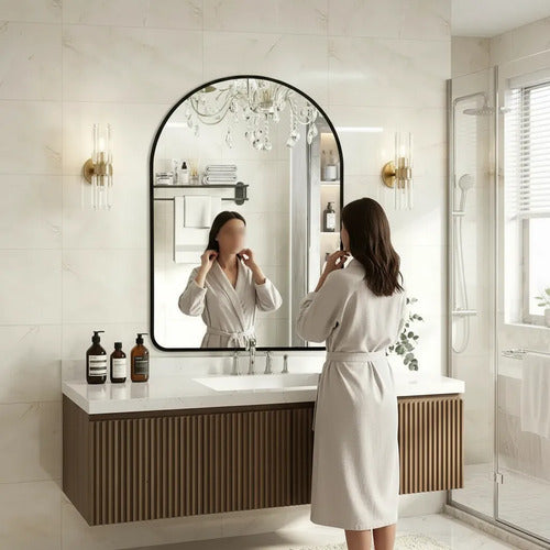 Espejo Arqueado Negro Baño 50x70cm Diseño Minimalista Negro