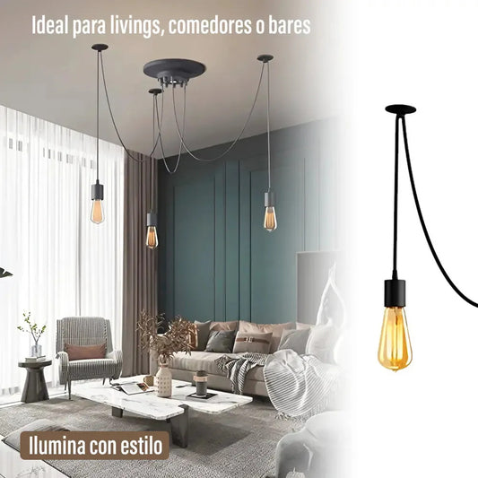 Luminaria techo tipo araña vintage 3 brazos negro