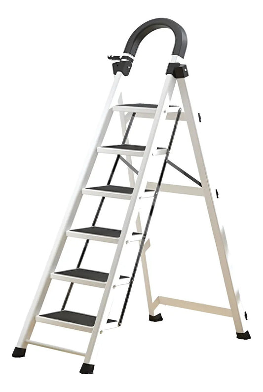 Escalera de aluminio 6 escalones antideslizante blanco y negro