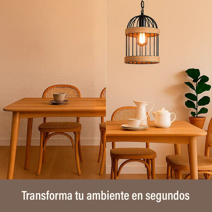 Lampara de techo colgante cuerda tipo jaula marrón