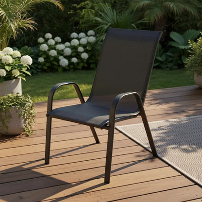 Silla de jardín de acero y textilina con apoyabrazos negro