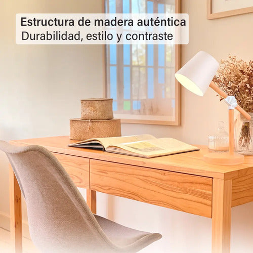 Pack X2 Lampara Portátil Articulada Madera Y Metal Pantalla Blanco