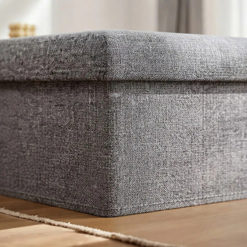 Banqueta Baúl Puff 76x38x38 Cm Organizador Multiuso Negro