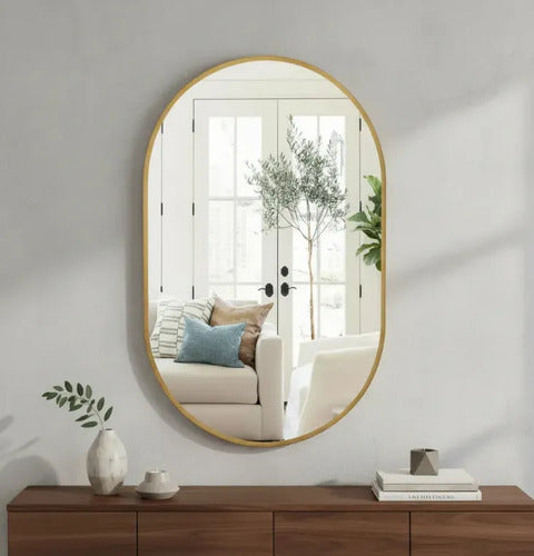 Espejo Vertical Marco Ovalado 50 X 80cm Dorado Dorado