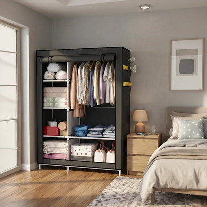 Ropero closet de tela TNT armable 6 estantes colores negro