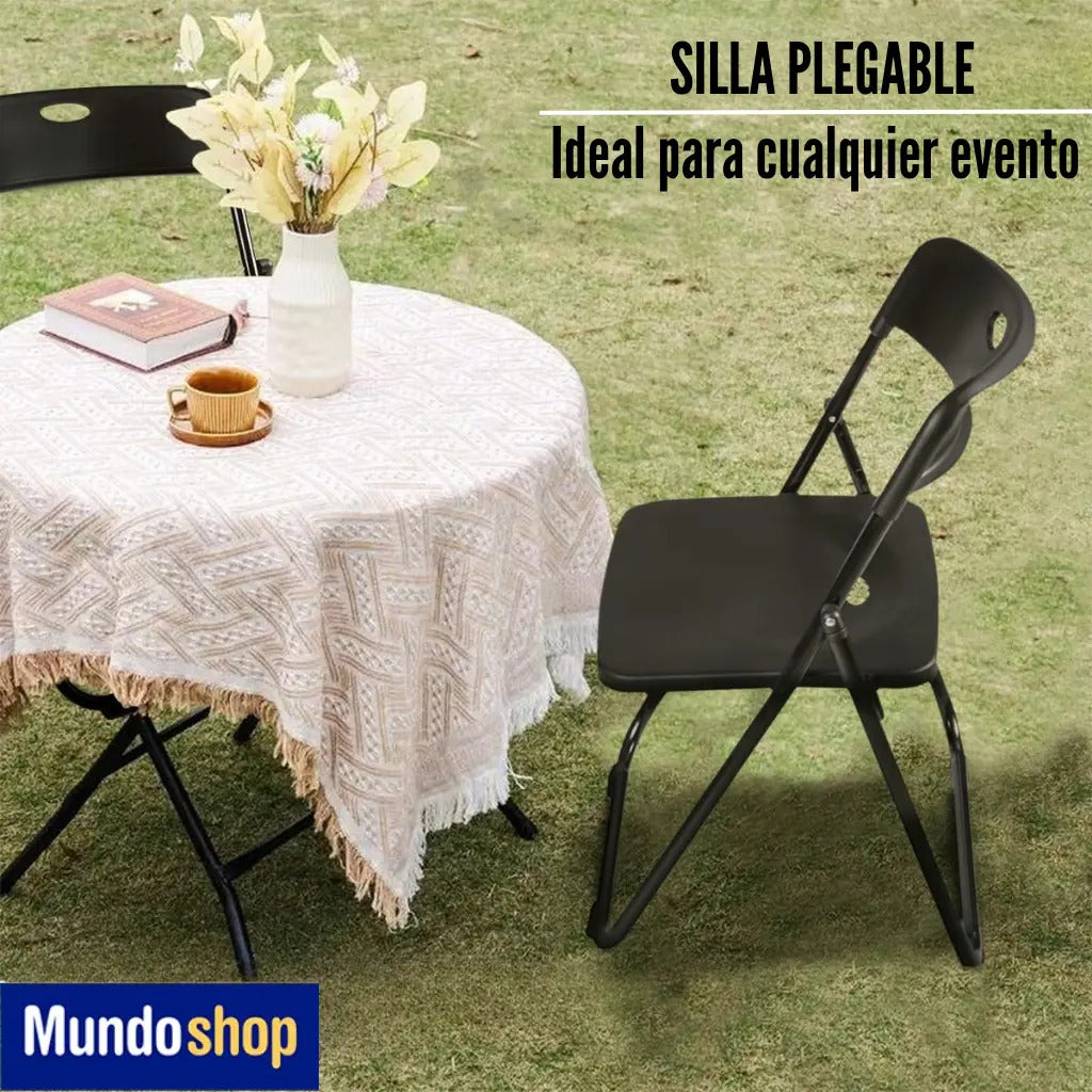 Silla plegable reforzada para jardin exterior metal plastico negro