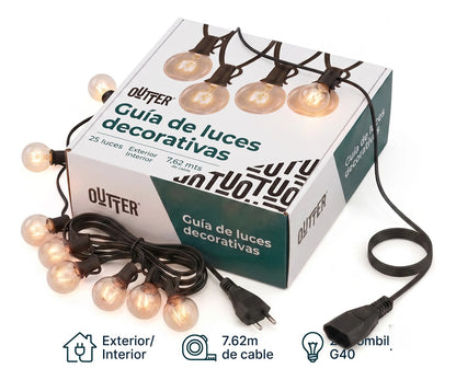 Guirnaldas guia de 25 luces vintage exterior + 2 repuestos