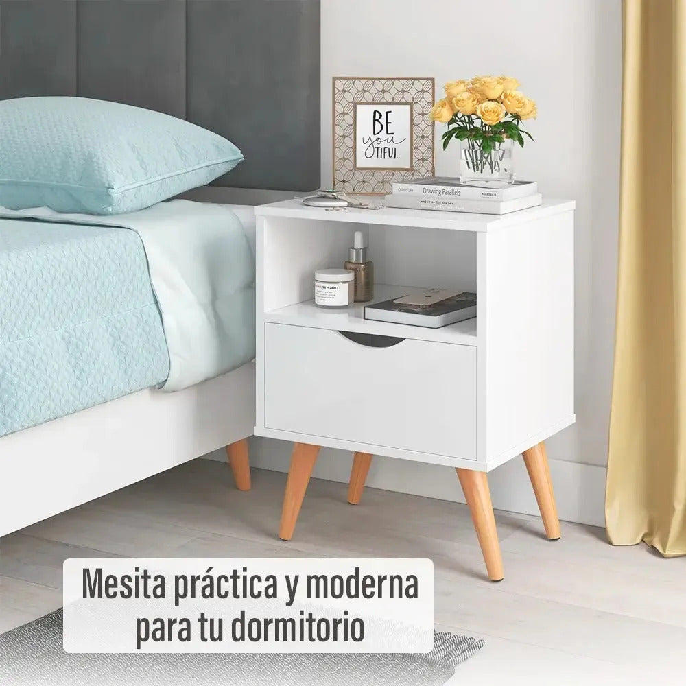 Mesa de luz dormitorio nórdica 1 cajón Grecia