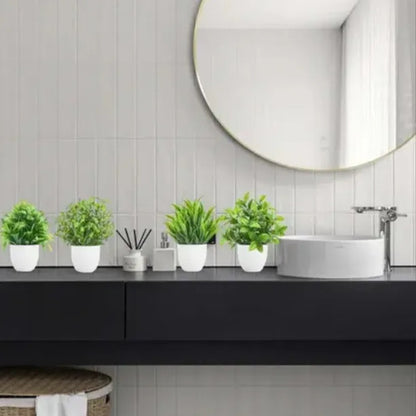 Set 10 Plantas Artificiales Decorativas En Maceta Blanca Verde