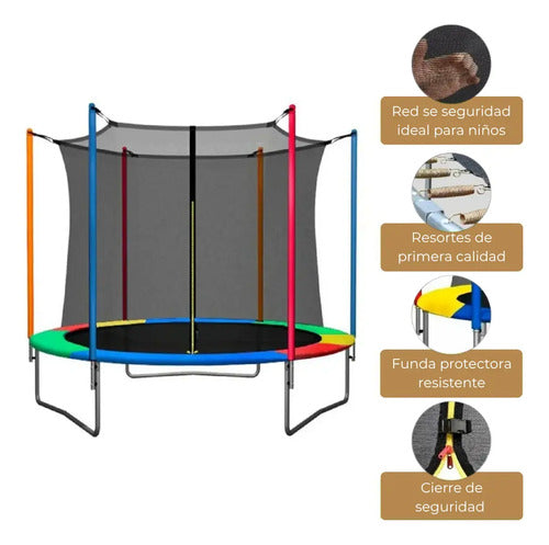 Cama Elástica Multicolor Con Red De Seguridad 180cm Diámetro Negro Multicolor