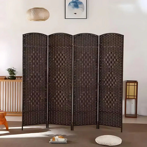 Biombo Separador Divisorio Plegable 4 Hojas Madera Moderno Liso Marrón Oscuro
