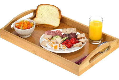 Bandeja Para Servir Desayunador De Bambu 36x25cm Marrón Claro
