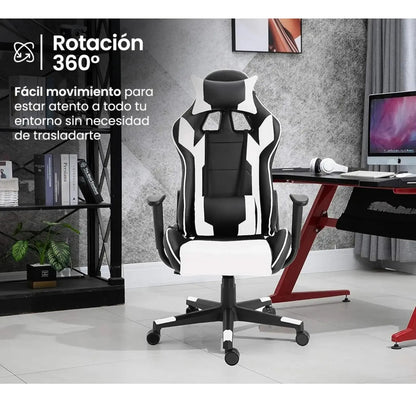 Silla gamer pro giratoria calidad PC players gaming play blanco cuero sintético