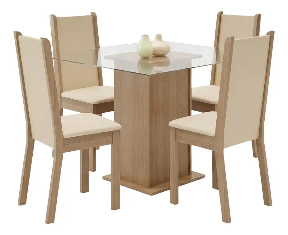 Juego de comedor 4 sillas/mesa living de vidrio tapizado