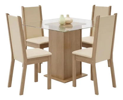 Juego de comedor 4 sillas/mesa living de vidrio tapizado