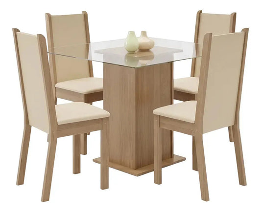 Juego de comedor 4 sillas/mesa living de vidrio tapizado