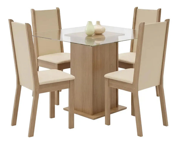 Juego de comedor 4 sillas/mesa living de vidrio tapizado