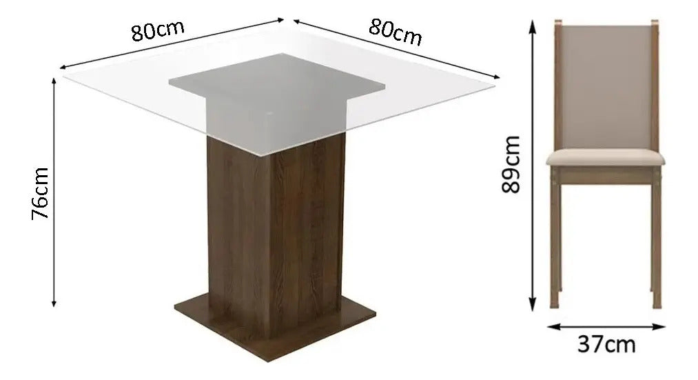 Juego de comedor 4 sillas/mesa living de vidrio tapizado